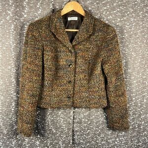 Barry Bricken Jacket Blazer Shirt Top Blouse Button Up Women's Brown Collared‎